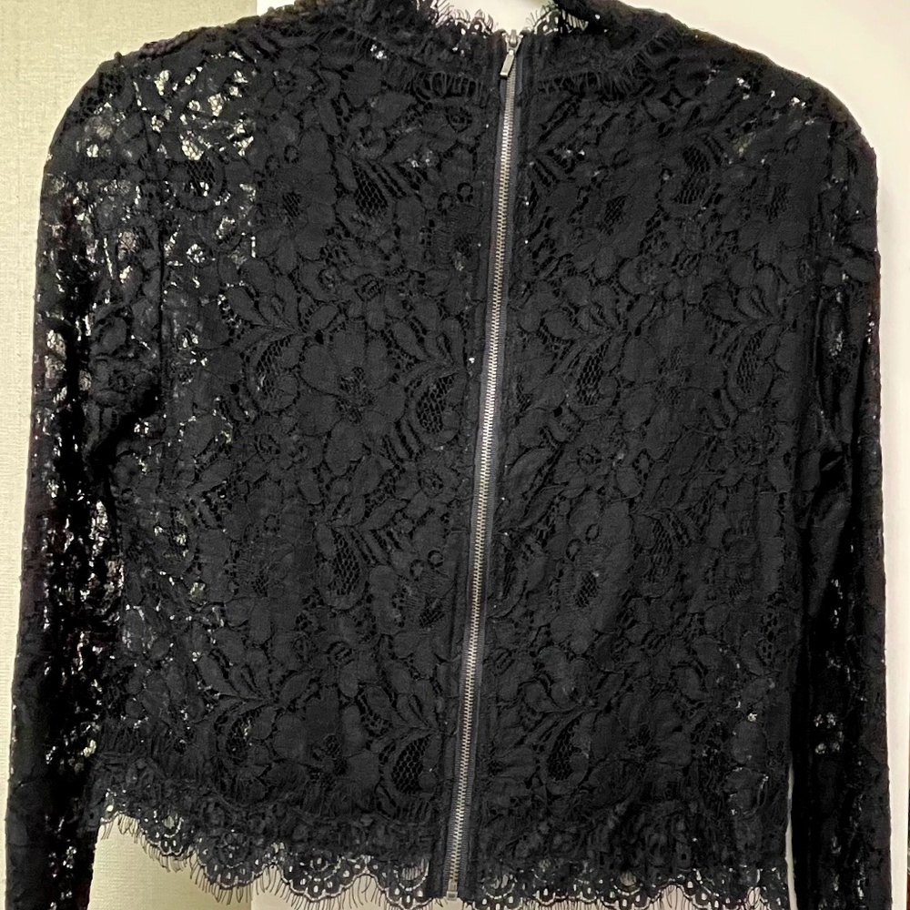 Zara Trafaluc Black Sheer Lace Zip-Back Top